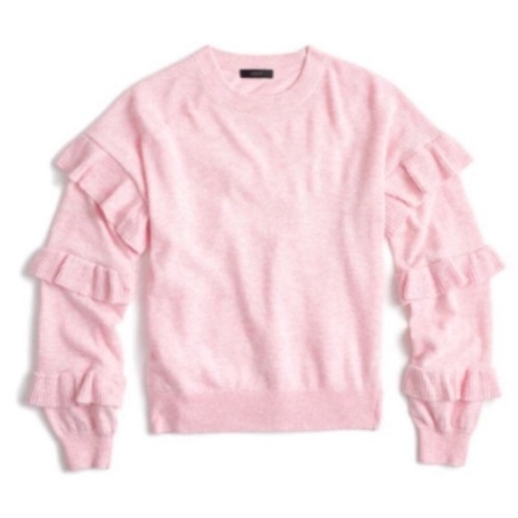 J CREW Pink Ruffle Knit Crewneck Sweater Wool - Picture 2 of 6